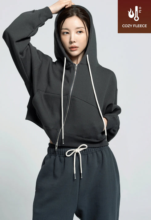 🌡️Soft Cream Napping Crop Hood Zip-up