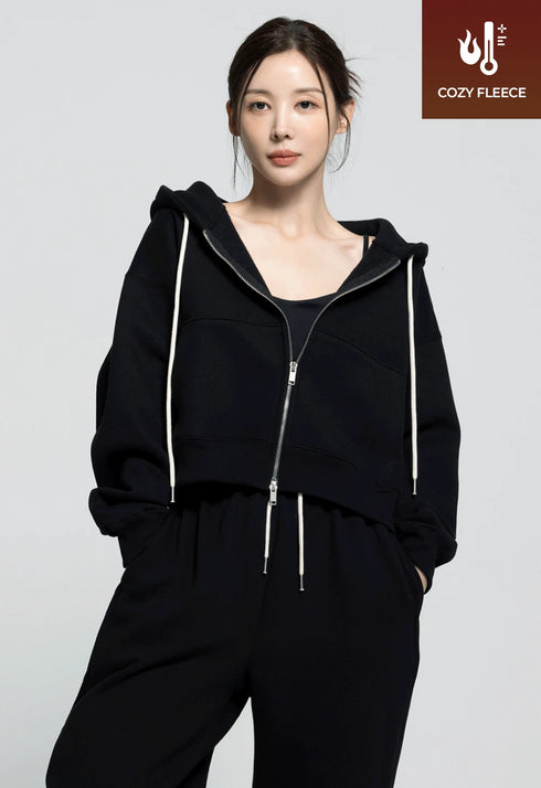 🌡️Soft Cream Napping Crop Hood Zip-up