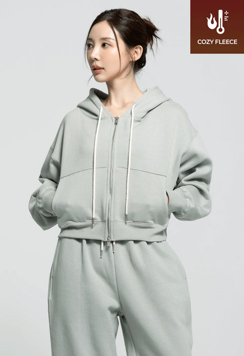 🌡️Soft Cream Napping Crop Hood Zip-up