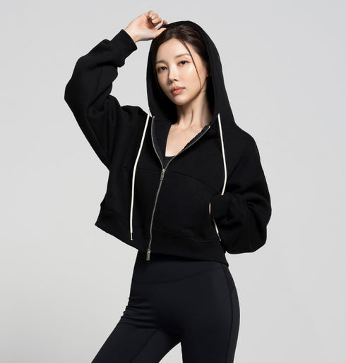 🌡️Soft Cream Napping Crop Hood Zip-up