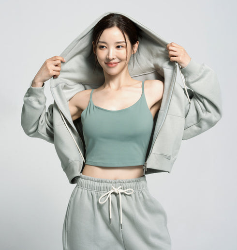 🌡️Soft Cream Napping Crop Hood Zip-up