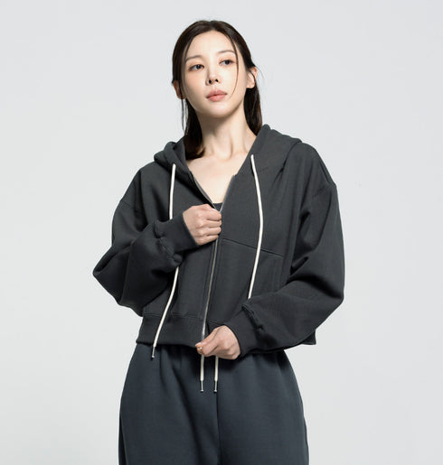 🌡️Soft Cream Napping Crop Hood Zip-up