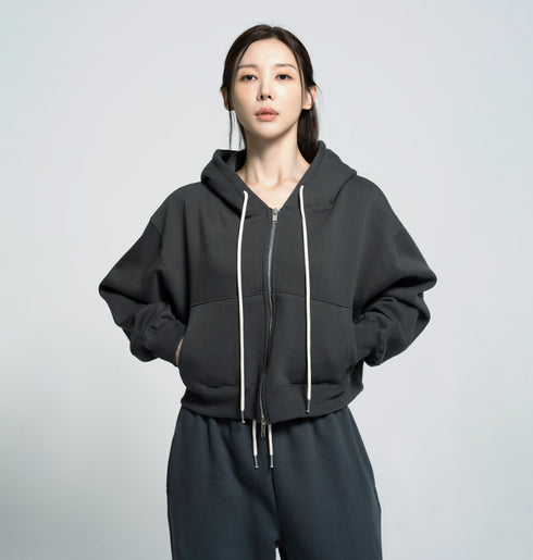 🌡️Soft Cream Napping Crop Hood Zip-up