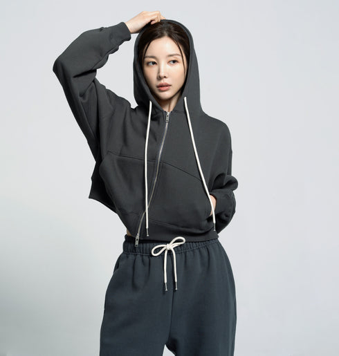 🌡️Soft Cream Napping Crop Hood Zip-up