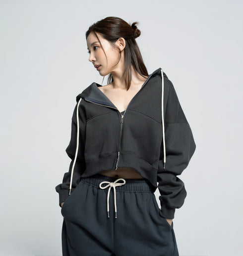 🌡️Soft Cream Napping Crop Hood Zip-up