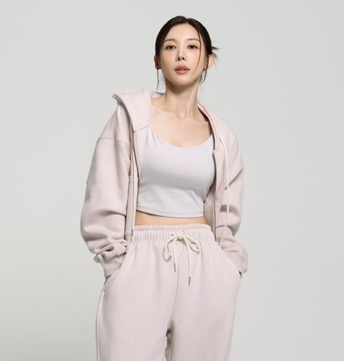 🌡️Soft Cream Napping Crop Hood Zip-up