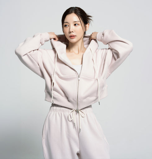 🌡️Soft Cream Napping Crop Hood Zip-up