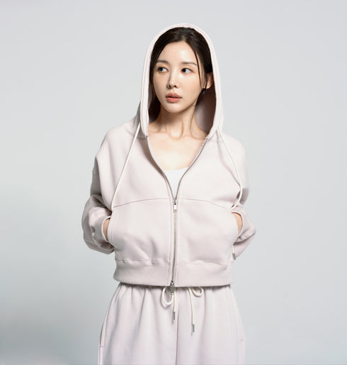 🌡️Soft Cream Napping Crop Hood Zip-up