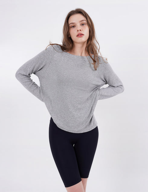 Wide Neck Slit Long Sleeve