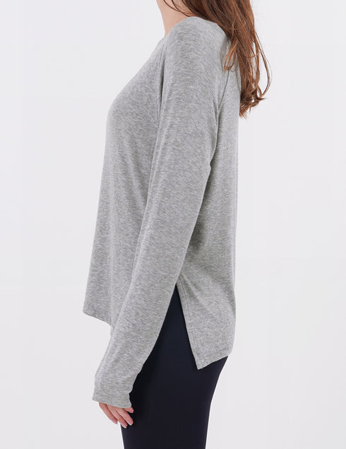 Wide Neck Slit Long Sleeve