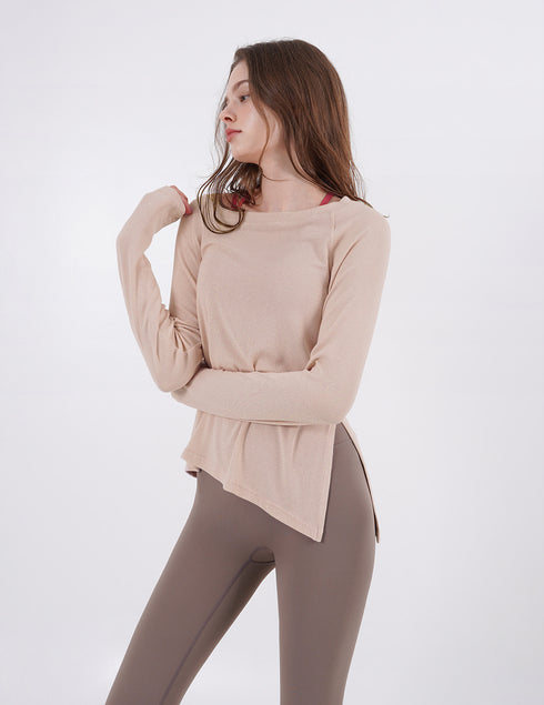 Wide Neck Slit Long Sleeve