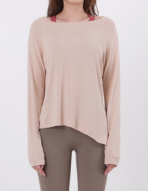 Wide Neck Slit Long Sleeve