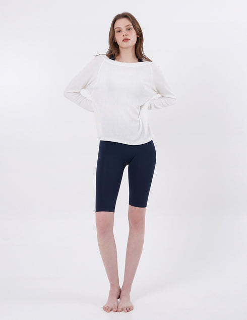 Wide Neck Slit Long Sleeve