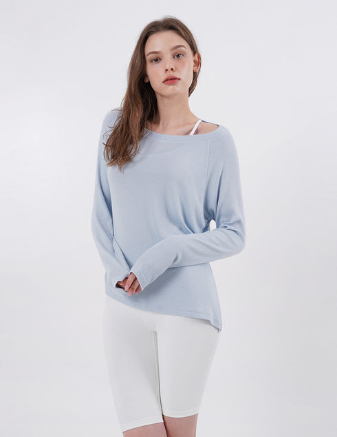 Wide Neck Slit Long Sleeve