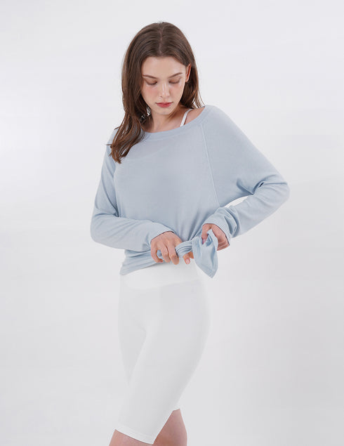 Wide Neck Slit Long Sleeve