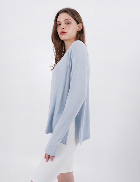 Wide Neck Slit Long Sleeve