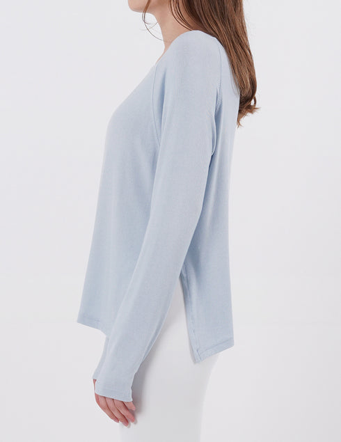 Wide Neck Slit Long Sleeve