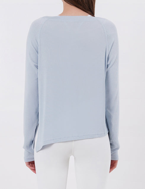 Wide Neck Slit Long Sleeve