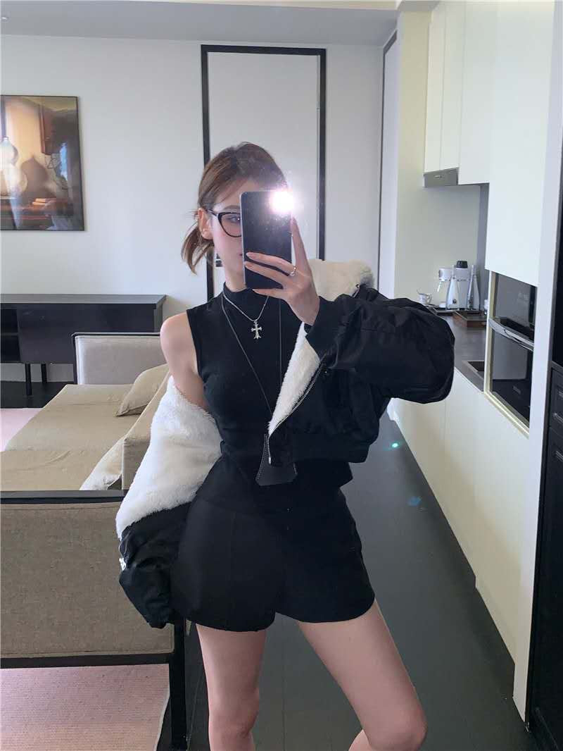 Double-side Fur Jacket Zip-up