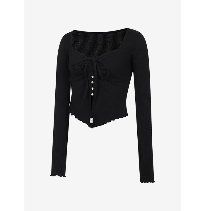 Shirring Heart Neck Long Sleeves