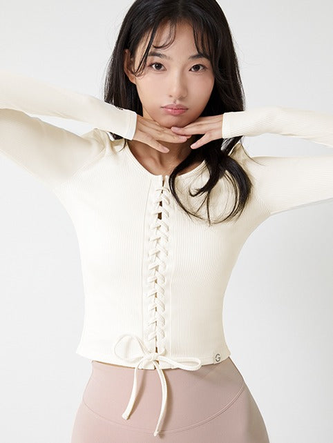 El-touch Rib Corset Cropped Long Sleeves