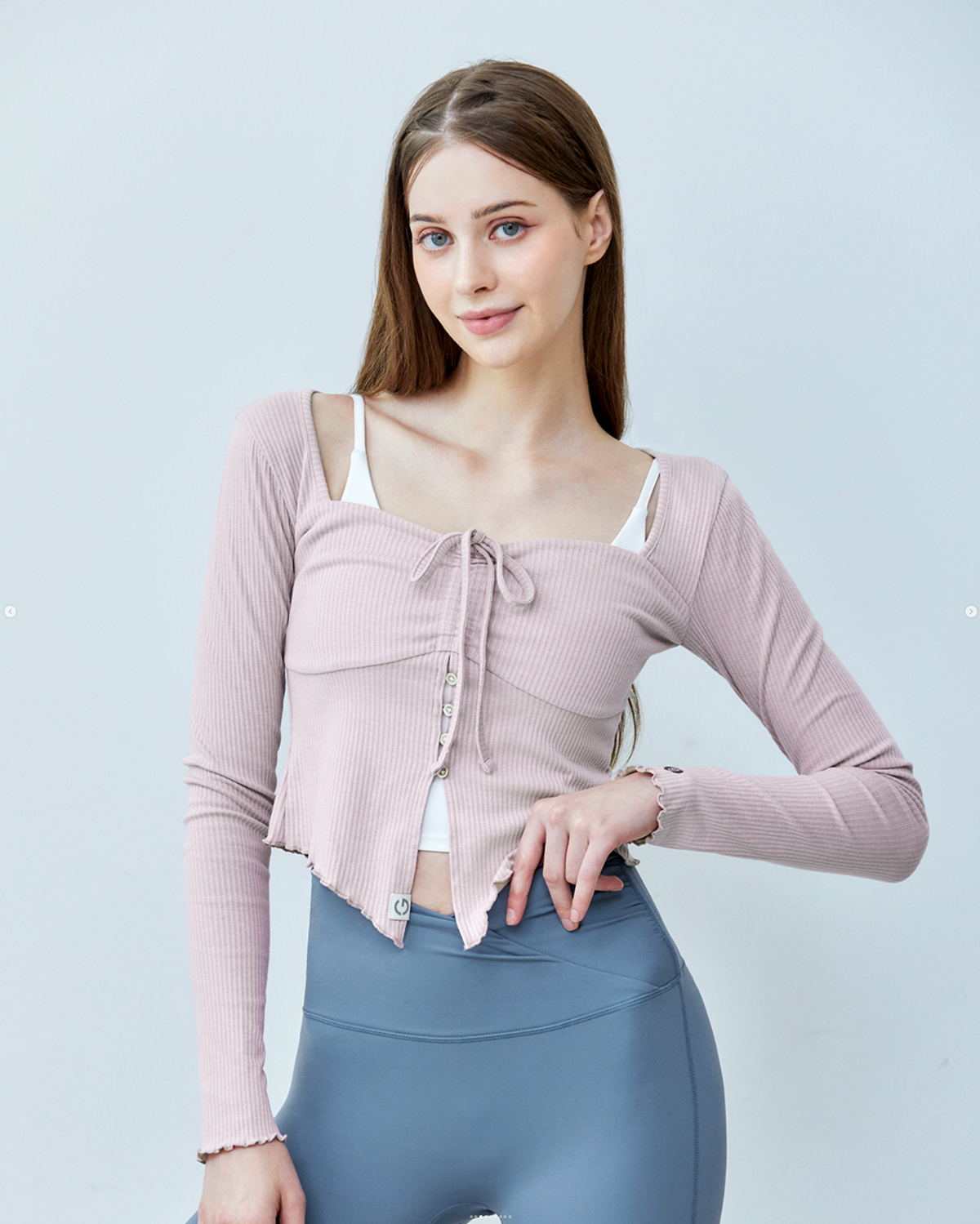 Shirring Heart Neck Long Sleeves