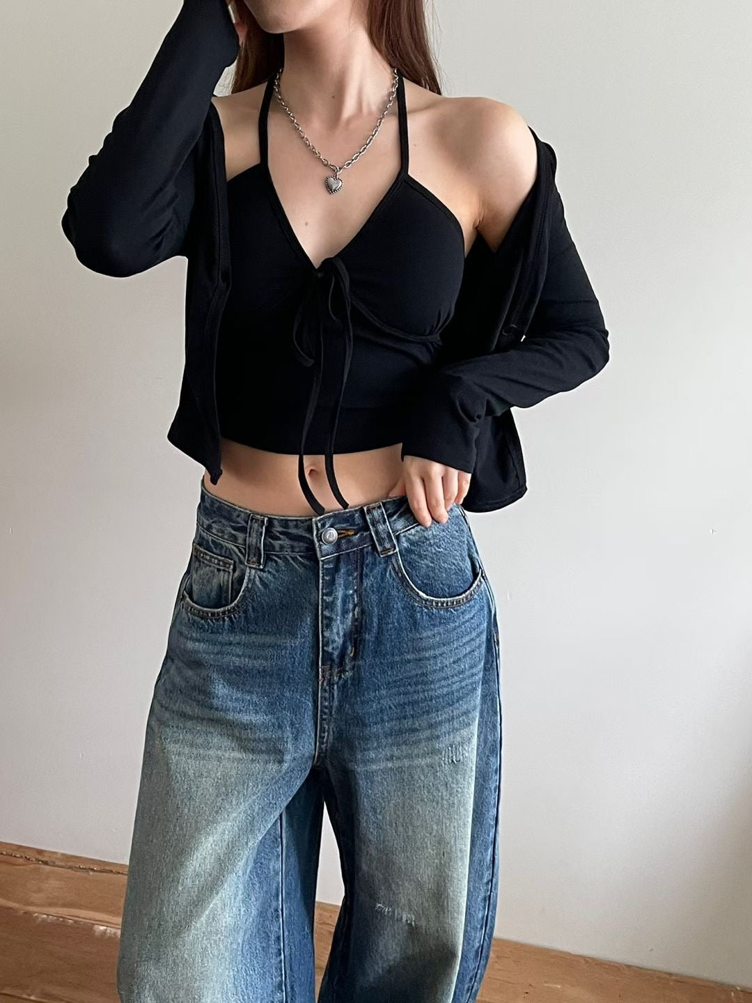 Noir Halter Cardigan Set