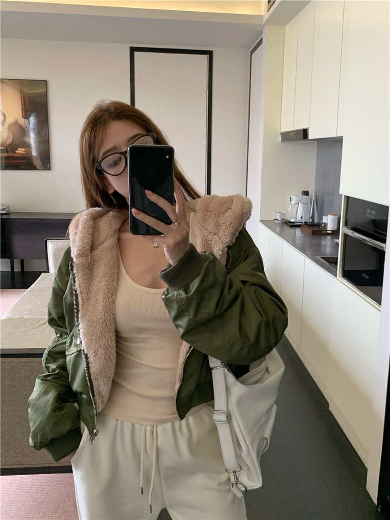 Double-side Fur Jacket Zip-up