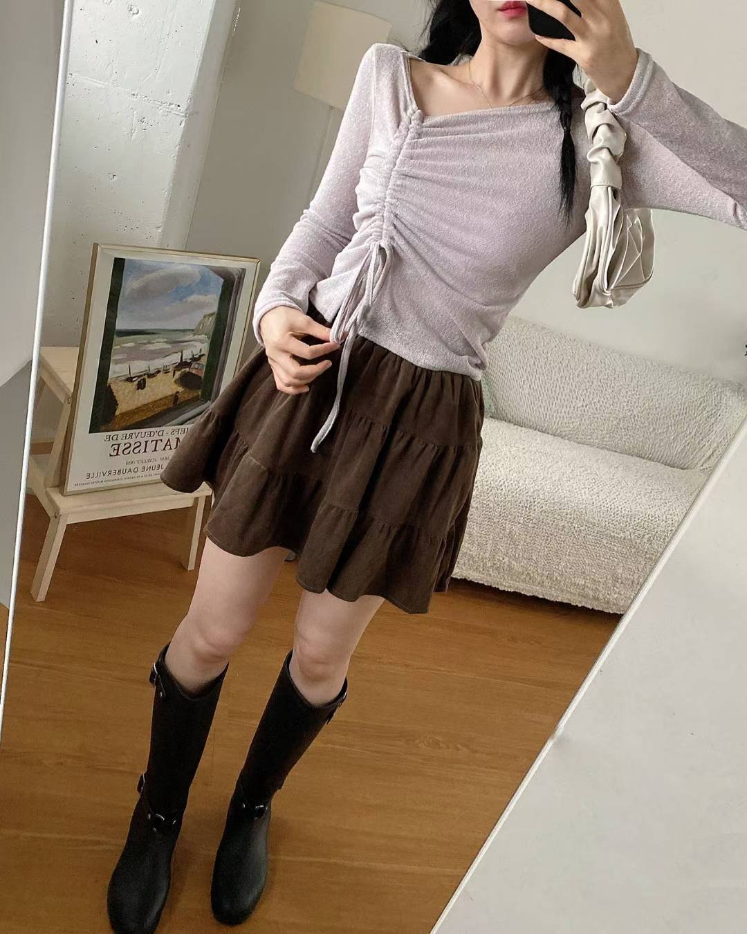V Neck Shirring Knit