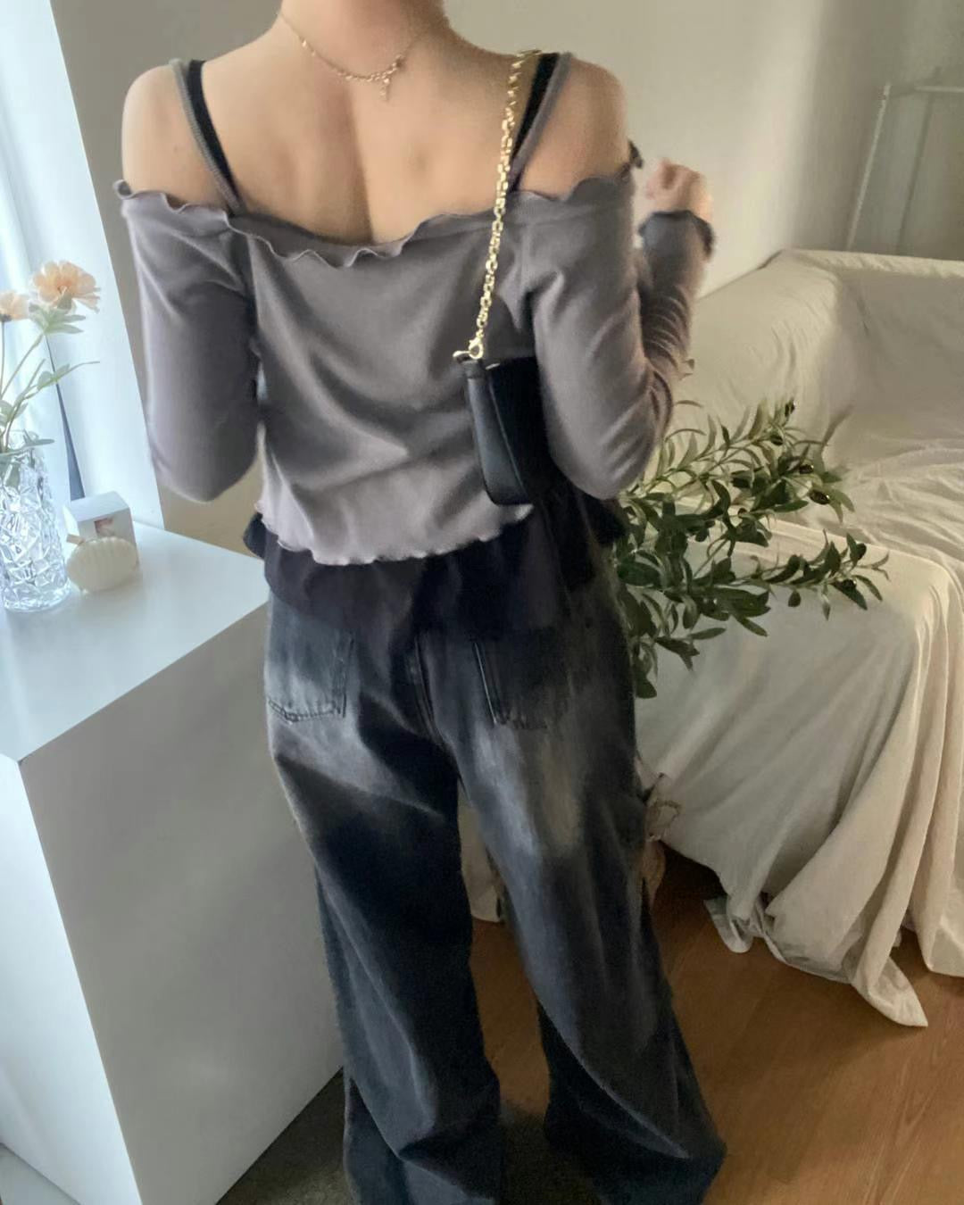 Off-shoulder Ribbon Cardigan