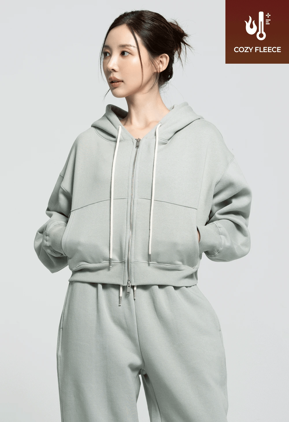 🌡️Soft Cream Napping Crop Hood Zip-up
