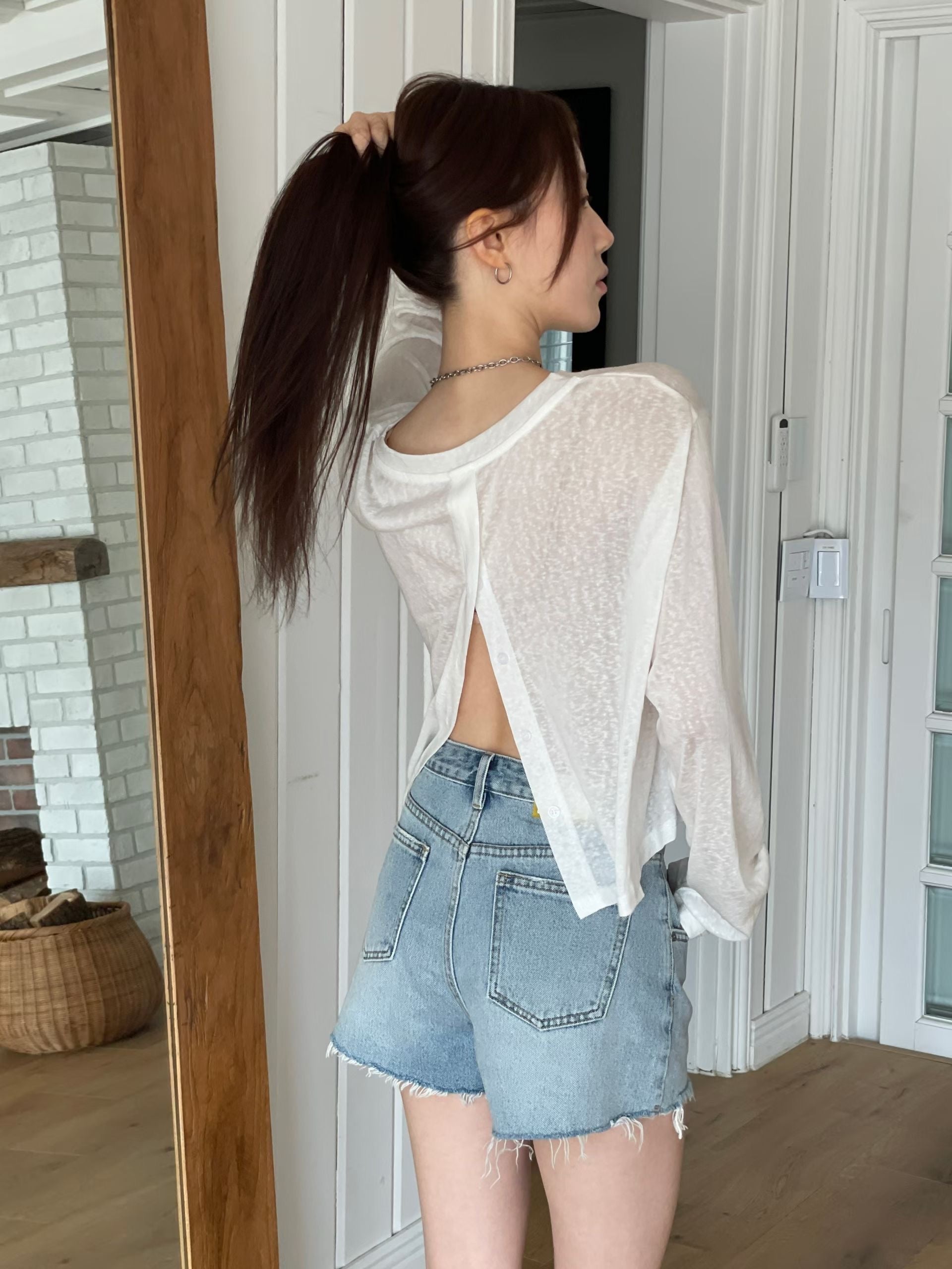 See-through Button Long Sleeves