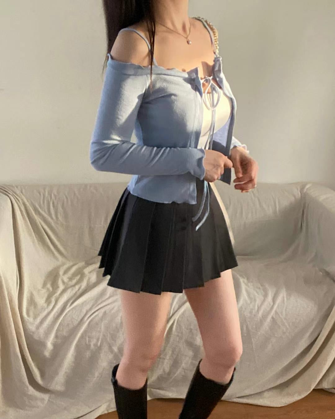 Off-shoulder Ribbon Cardigan