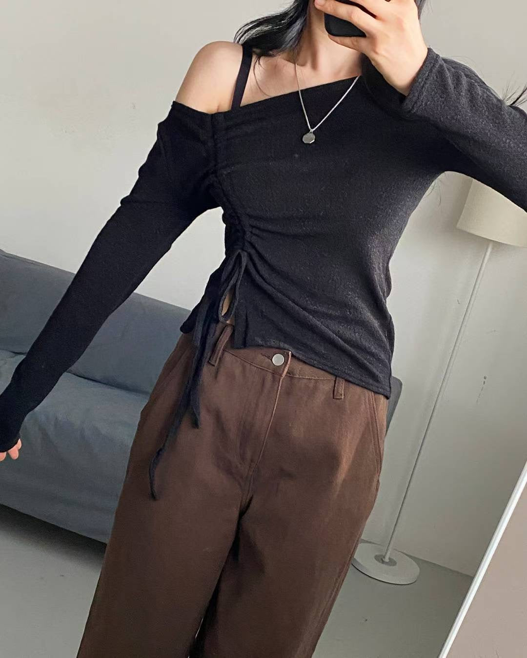 V Neck Shirring Knit