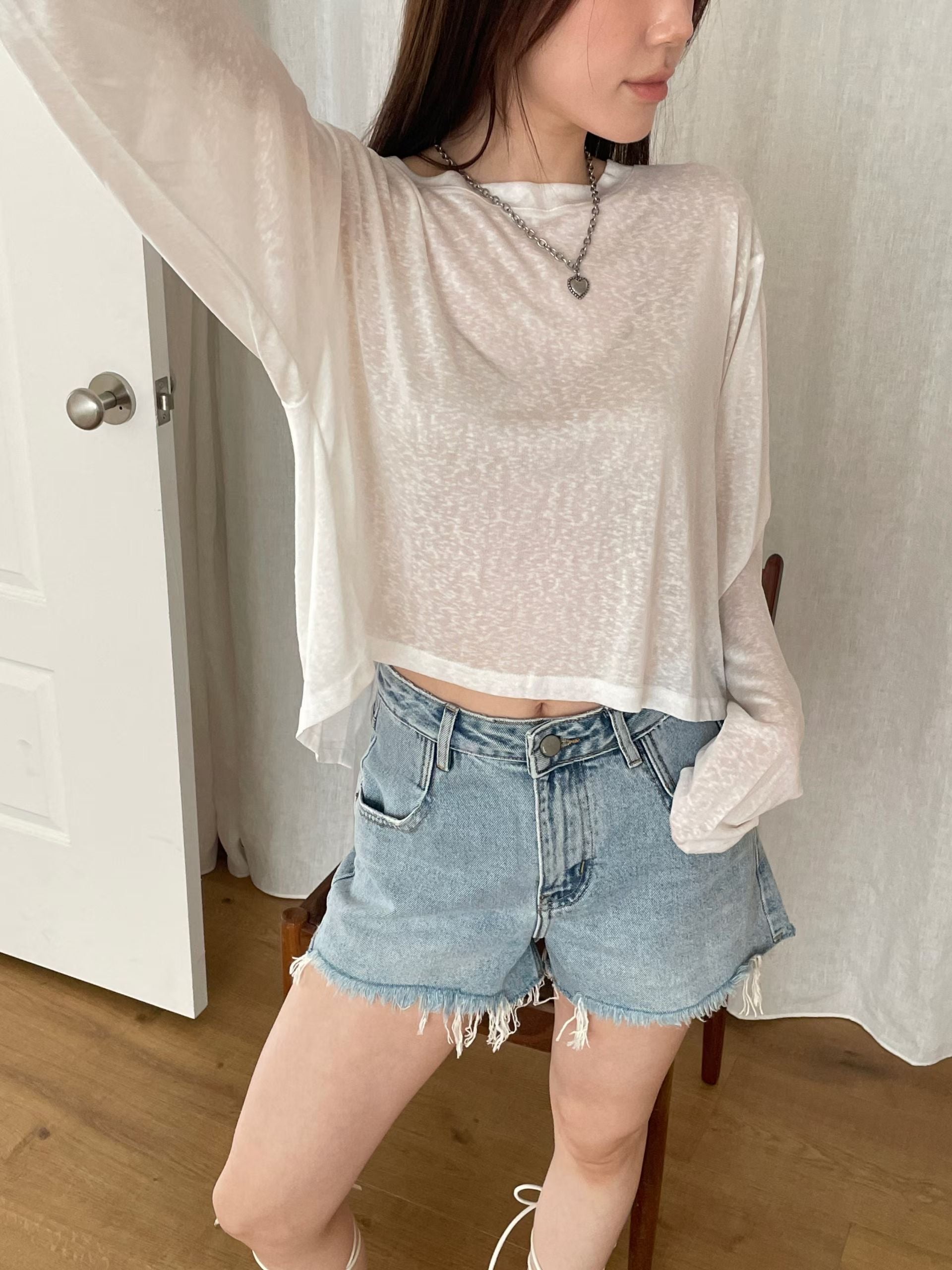 See-through Button Long Sleeves