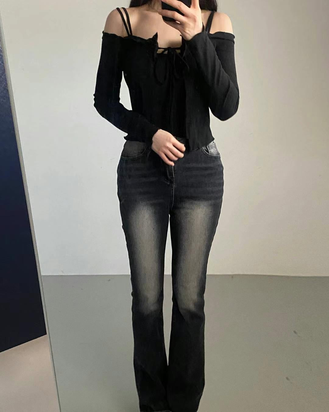 Off-shoulder Ribbon Cardigan