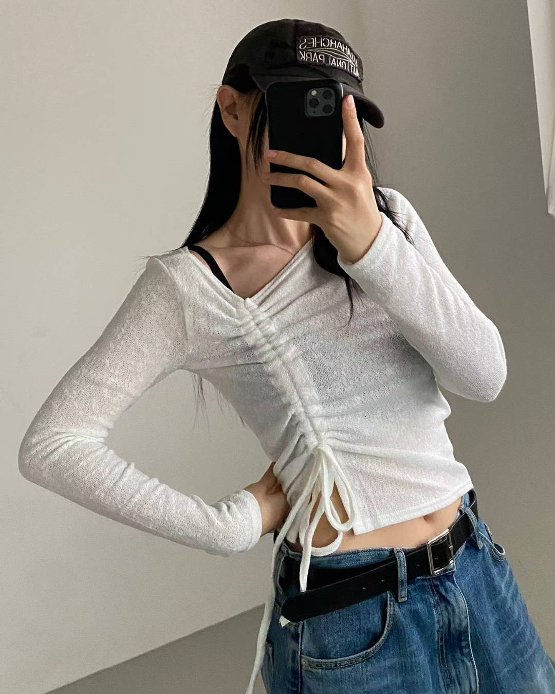 V Neck Shirring Knit