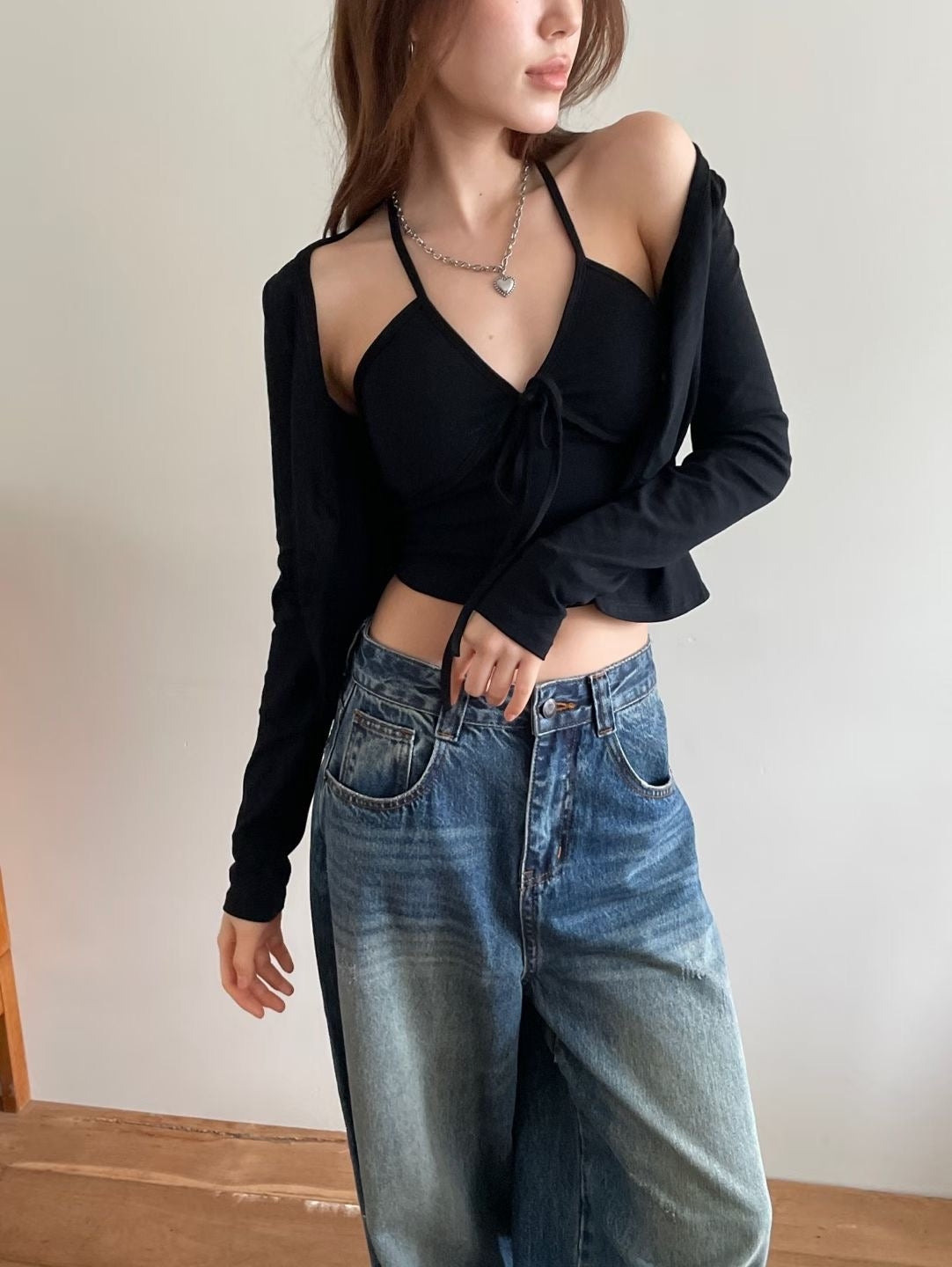 Noir Halter Cardigan Set