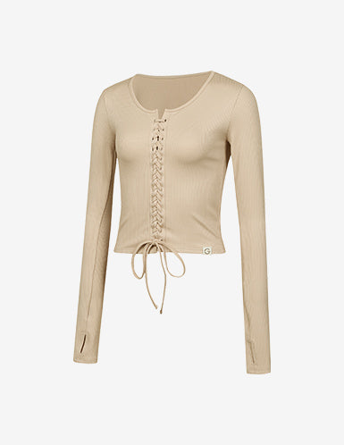 El-touch Rib Corset Cropped Long Sleeves