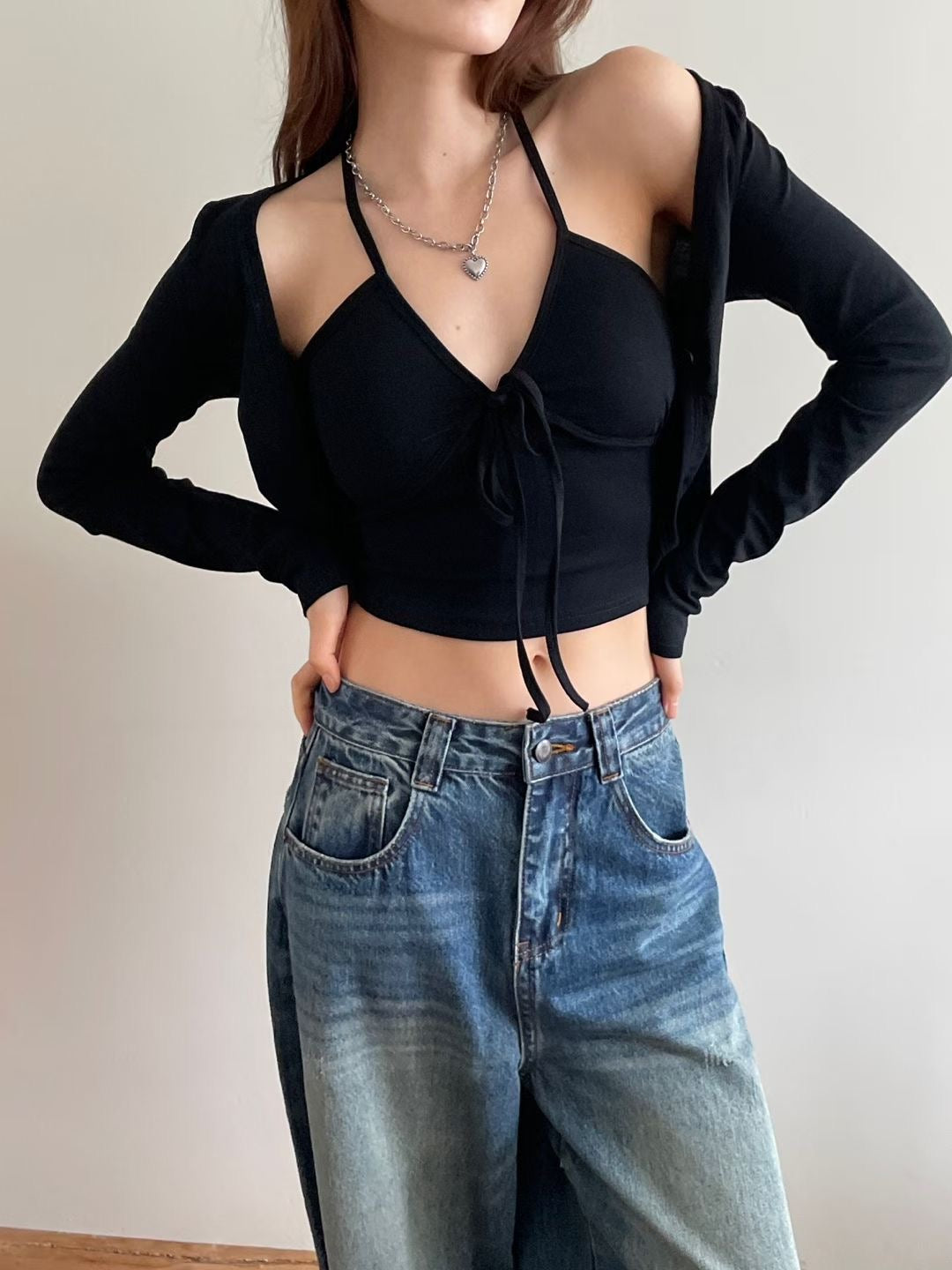 Noir Halter Cardigan Set
