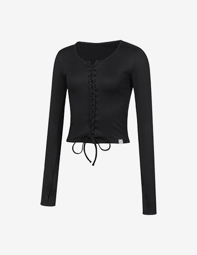 El-touch Rib Corset Cropped Long Sleeves