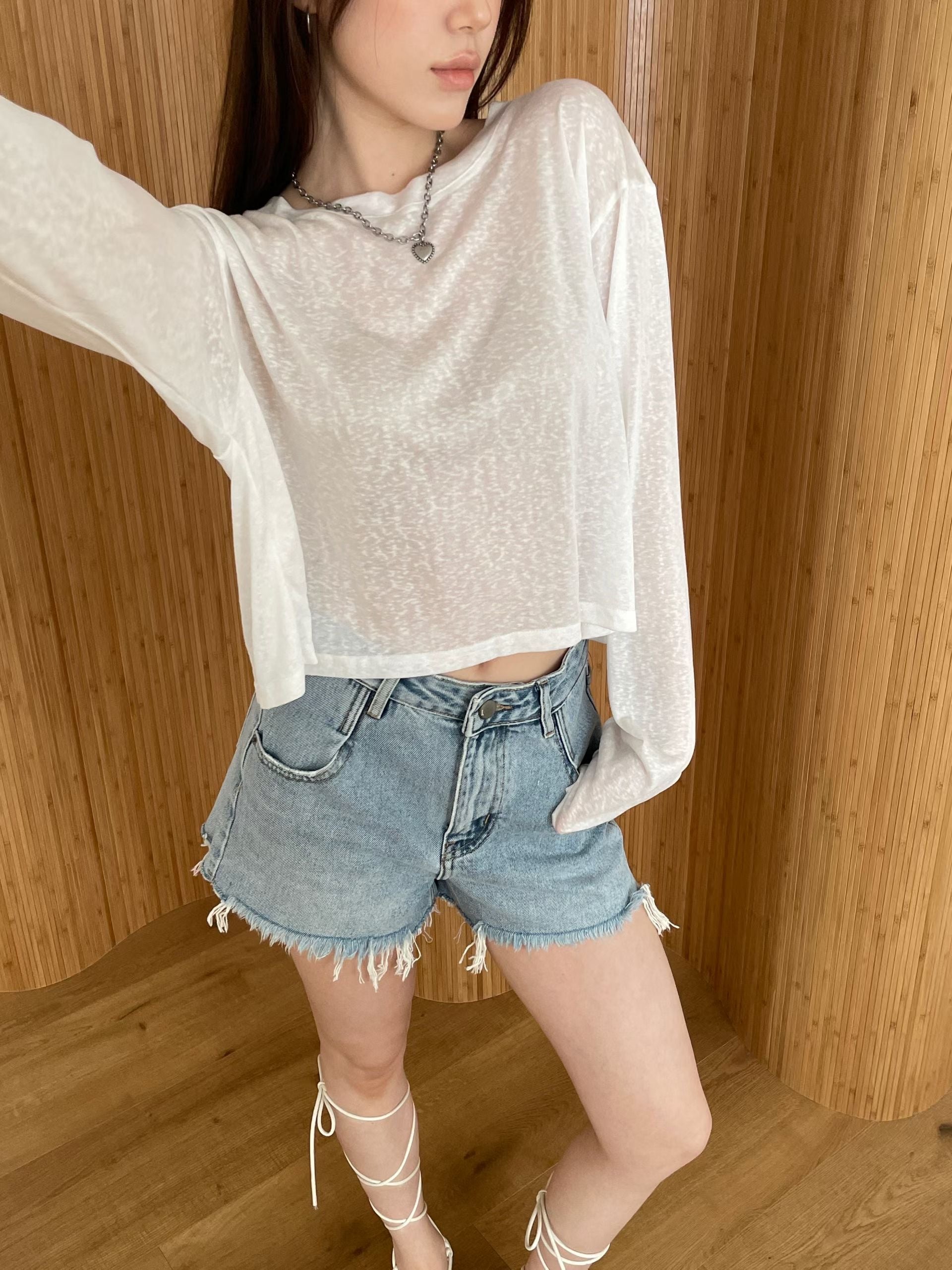 See-through Button Long Sleeves