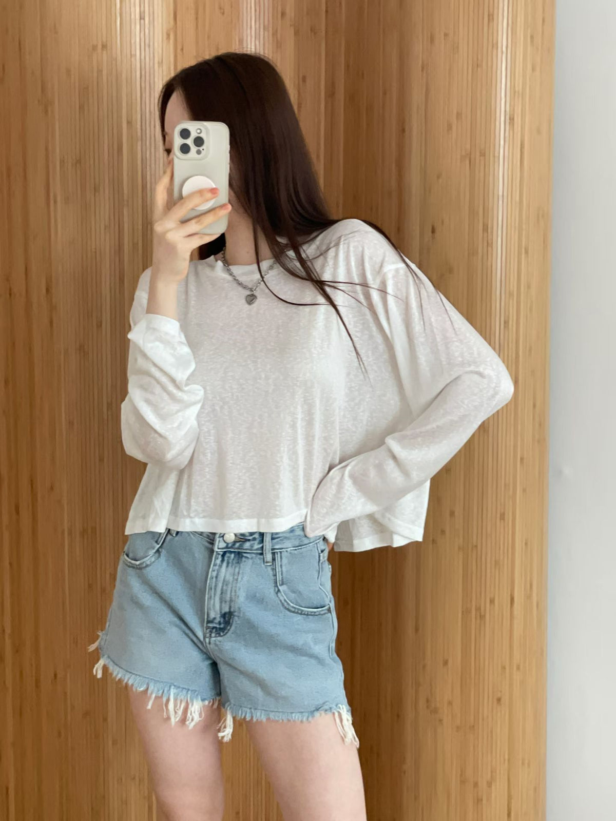 Sheer Button Long Sleeves