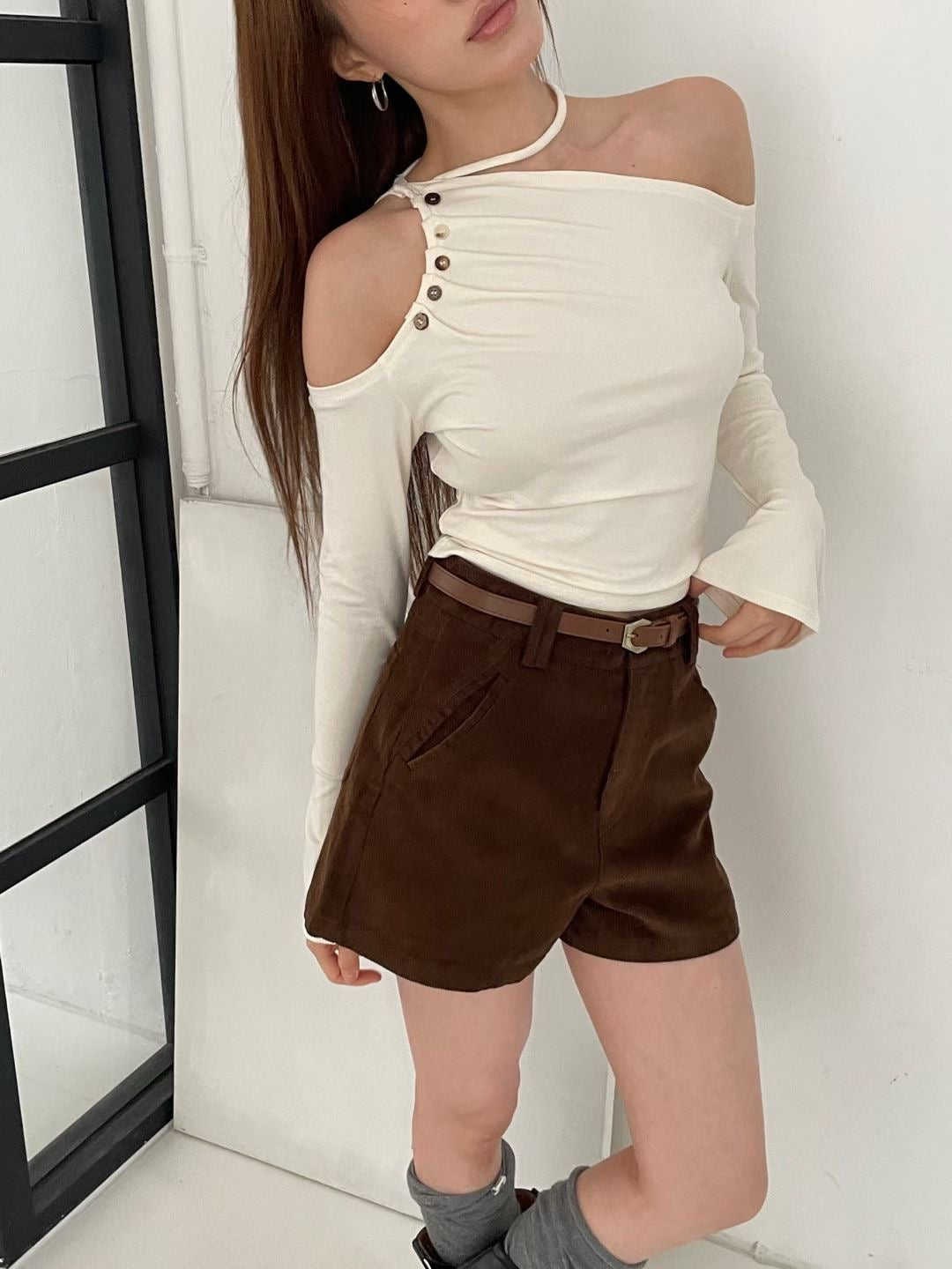 Side-Button One-Shoulder Top