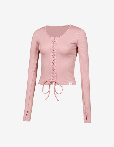 El-touch Rib Corset Cropped Long Sleeves