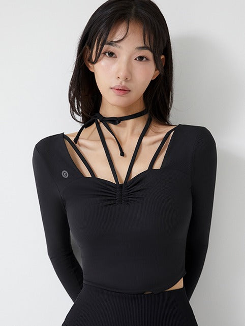 El-flex Rib Shirring Halter Long Sleeves