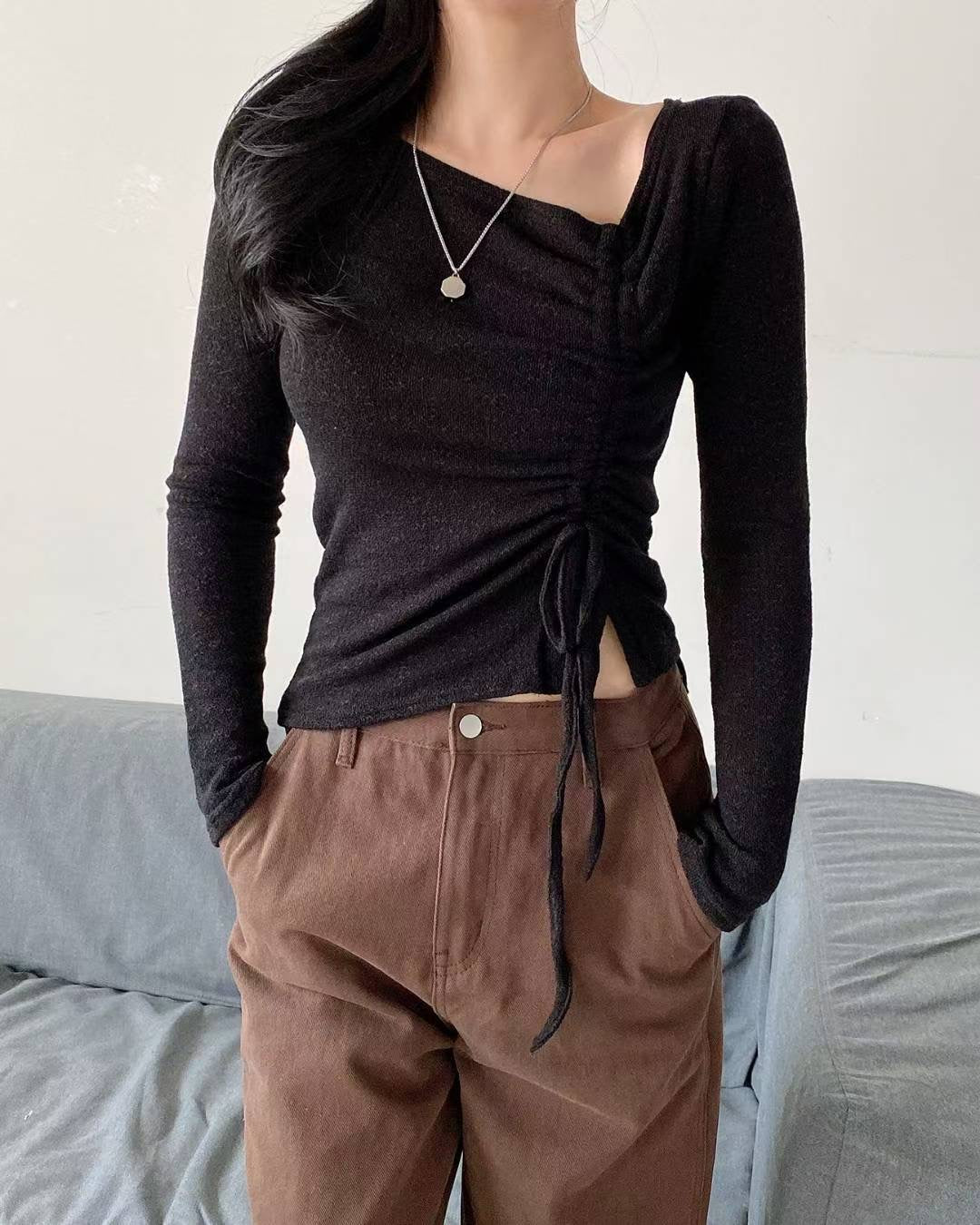 V Neck Shirring Knit