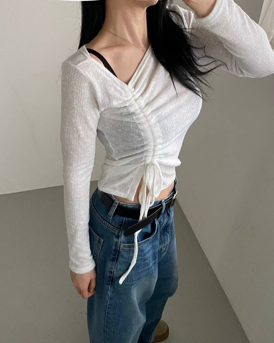 V Neck Shirring Knit