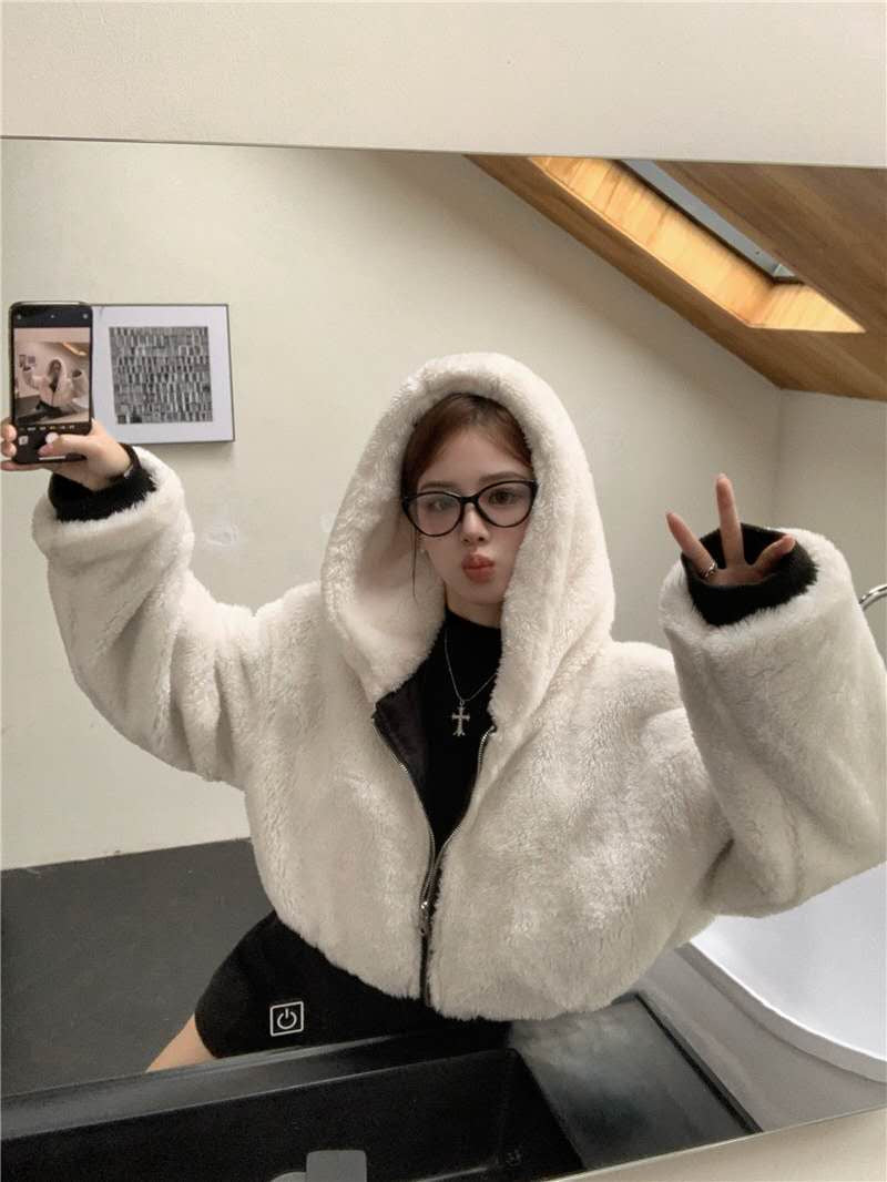 Double-side Fur Jacket Zip-up