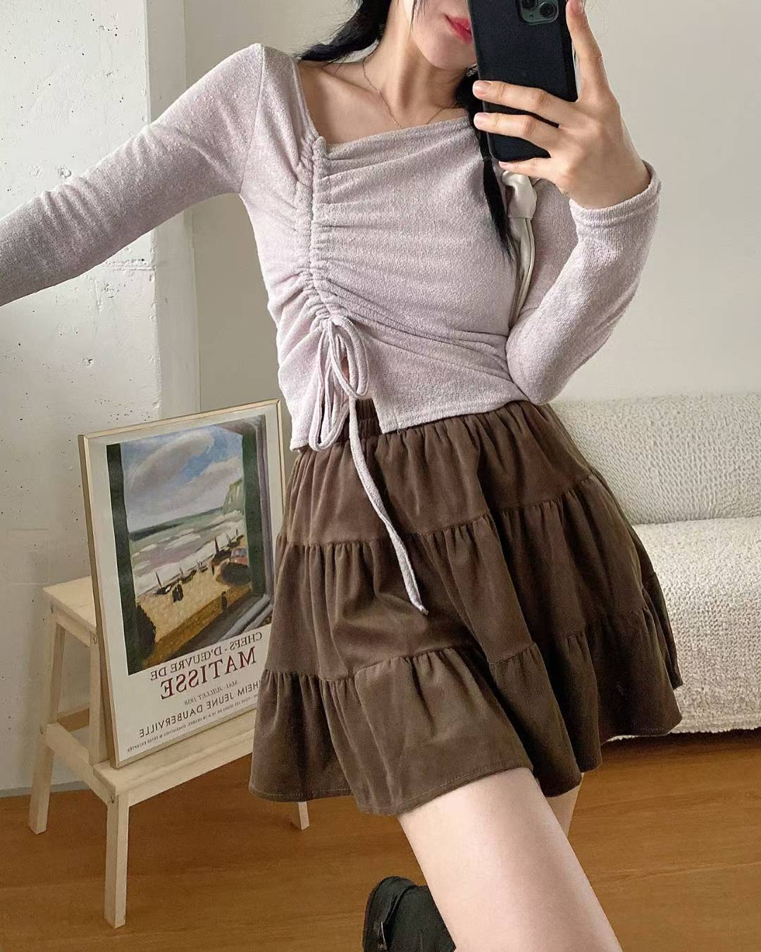 V Neck Shirring Knit
